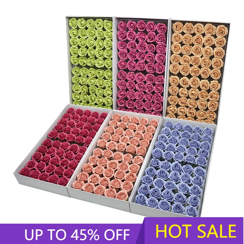 

50pcs/box Rose Soap Flower Head Juliet Soap Flower With Base Gift Box Bouquet Making DIY Materials Souvenir Decoration
