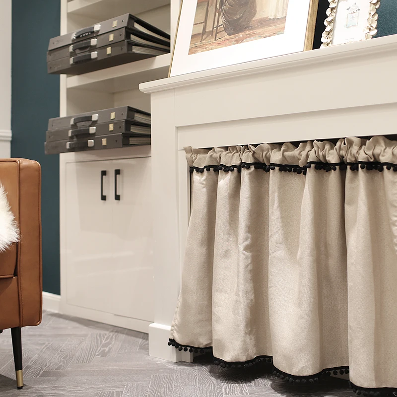 

Fleur-de-lis Concise French Solid Beige Shading Short Curtain Cabinet Door Curtain for Cafe Home Perforation-free Rod Pocket