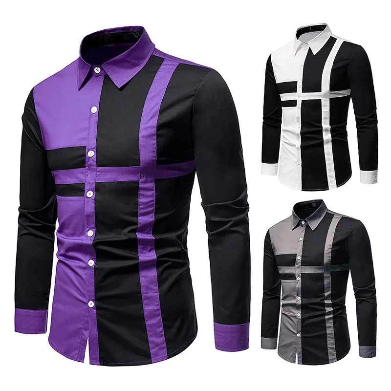

Men's shirt, new European men's shirt, splicing long sleeve shirt, men's shirt, fashion shirt,