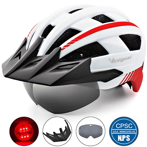 White Helmet Victgoal MTB велосипедный шлем для мужчин дышащие велосипедные шлемы светодиодный светильник солнцезащитный козырек поляризационные очки дорожный горный велосипед шлем - Цвет: White Helmet