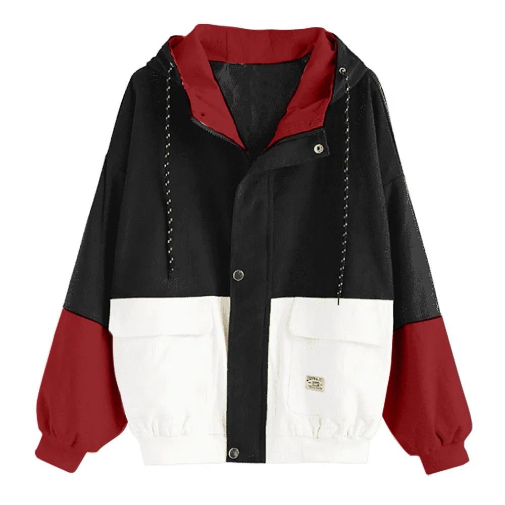 Зимние вельветовые уличные куртки с карманами на молнии; базовое тонкое пальто в стиле пэчворк; Повседневная теплая куртка с капюшоном на молнии; A12