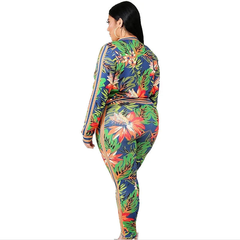 

Stripes Plus Size 2 Piece Outfits for Women Clothes Long Sleeve Front Zipper Jacket and Causal Skinny Pants Autumn Winter Set