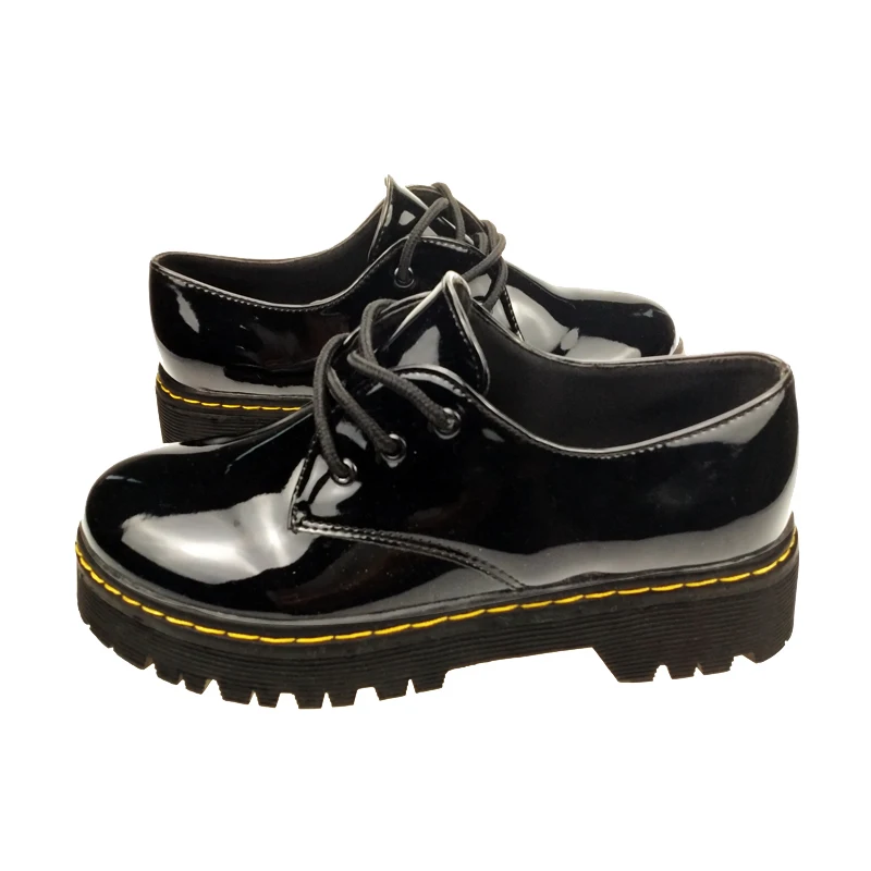 Модные женские туфли в британском стиле с круглым носком на шнуровке английский