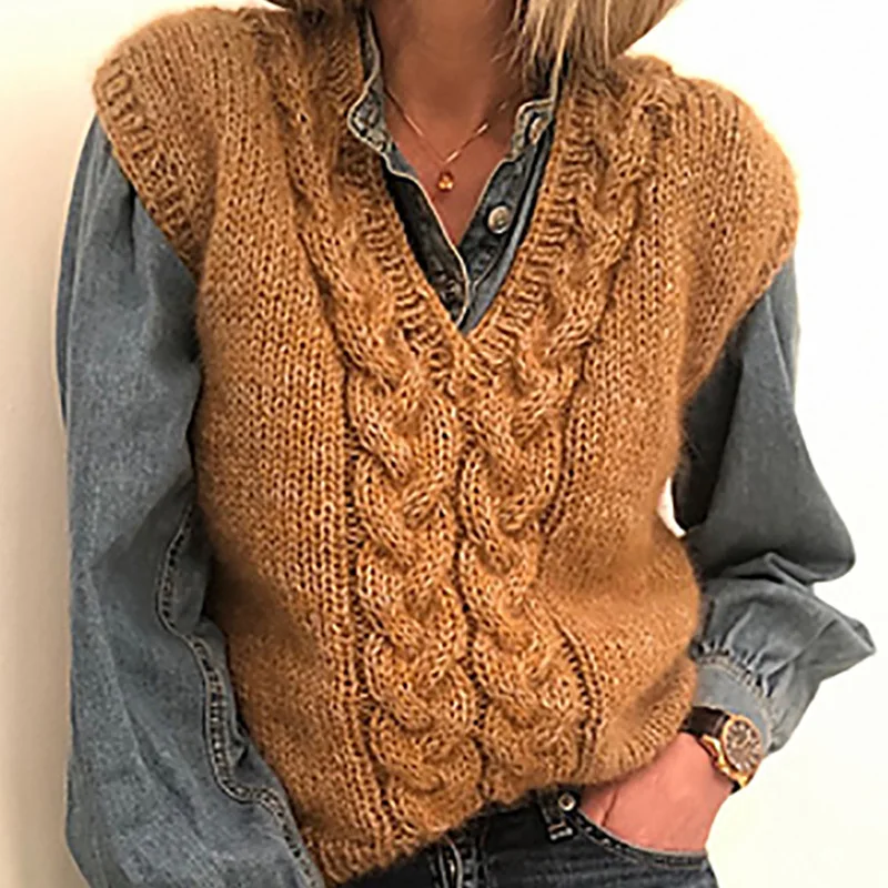 

Vintage Knit Sweaters for Women V Neck Argyle Sweater Vest Woman Long Sleeve Sweater Vest Knitted Sleeveless Sweater Vest Female