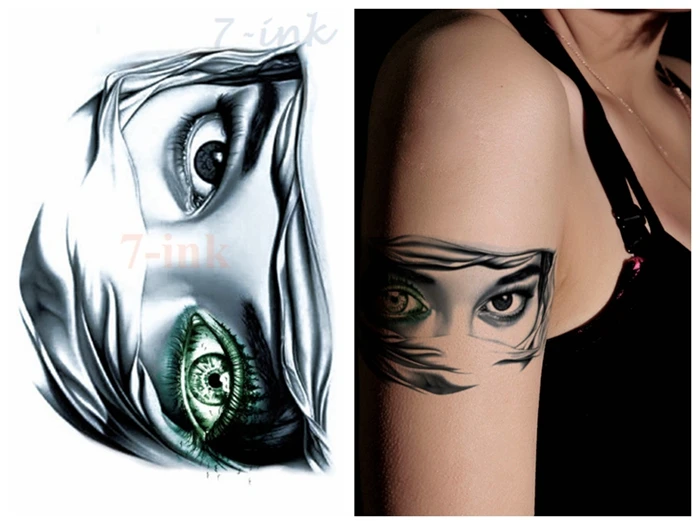 

Water Transfer Fake Tattoo Cool Masked Lady Tatoo Waterproof Temporary Tattoo Flash Tatto for Gril Woman 10.5*15 Cm