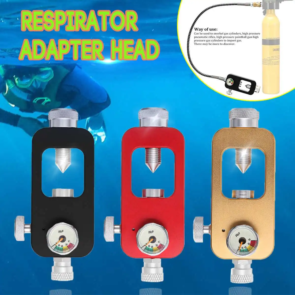 

Diving Equipment 1L Scuba Diving Cylinder Oxygen Tank Respirator Refill Adapter High Pressure Pump Snorkeling Breath Accessories