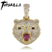 topgrillz new fashion hip hop jewelry beast bear animal all iced out pendant necklace with 4mm tennis chain for men gift