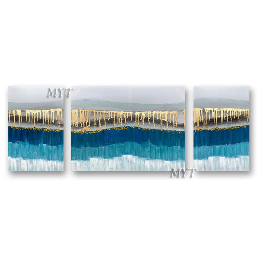 

3PCS Handpainted Painting Pictures As 1 Set Abstract Painting Golden Color Artwork Oil Painting Original Large Design Unframe