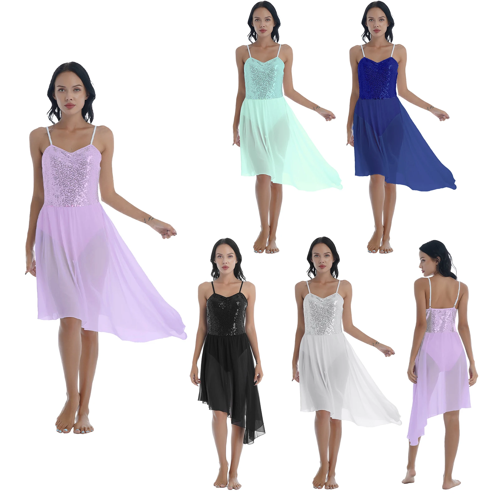 Women Sequins Ballet Tutu Dress Dancing Costume for Leotards Adults Irregular Hem Lyrical Contemporary Dance | Тематическая одежда