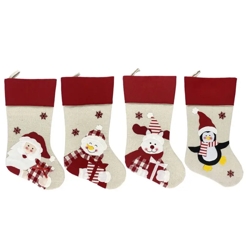 

2021 New Xmas Tree Hanging Ornaments Christmas Stocking Sock Santa Snowman Gift Candy Bags Fireplace Decorations Party Supply