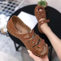 velvet shoes flat sandals 2021 summer soft womens heels suit female beige large size suede without closed girls comfort retro n