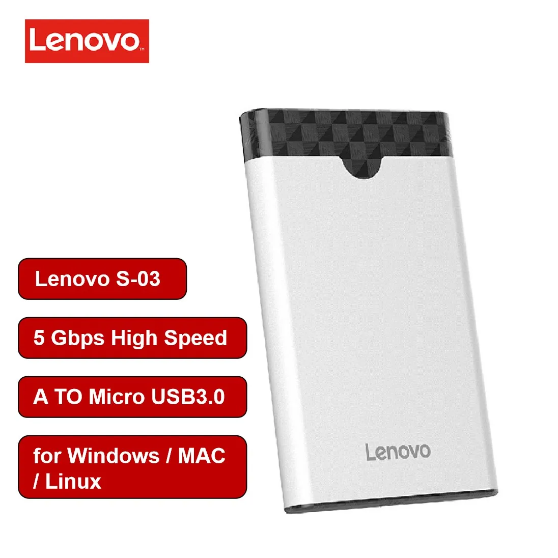 Lenovo S 03 USB 3 0 SATA HDD SSD Box 5 Гбит/с 2 дюймов жесткий диск чехол для настольных компьютеров ноутбуков планшетов