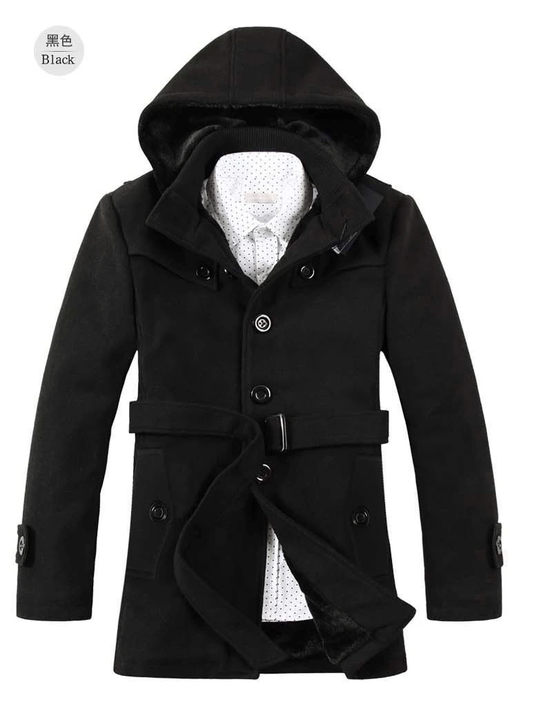 

Hot Selling Men's New Winter plus Fluff Wool Coat Men's Slim L Solid Color Windbreaker Men