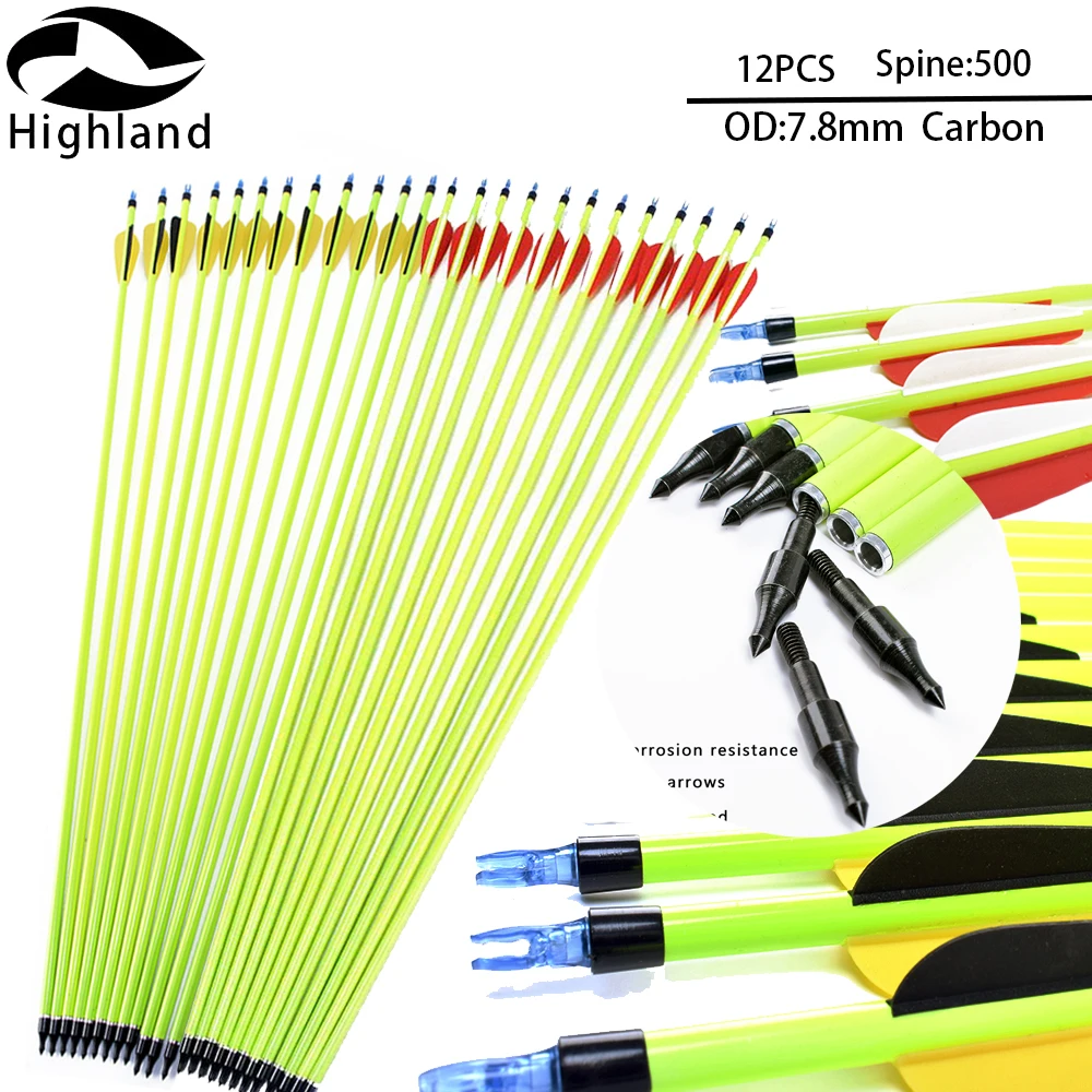 12 шт. 30 дюймов Желтый Сменный лук со стрелами и стрелы карбоновая стрела 500 для