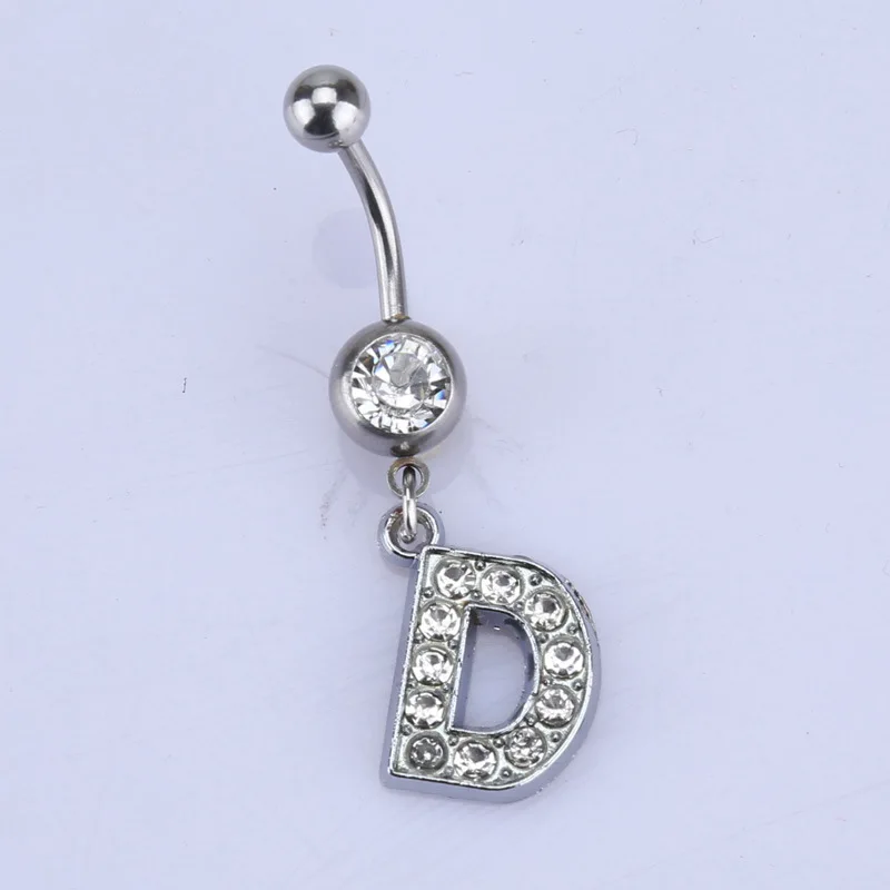

26 letter A To Z style Charming Body Piercing Crystal Rhinestone Inlaid Navel Belly Button Ring Stainless Steel Jewelry