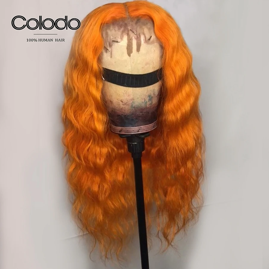 Orange COLODO 150% плотность свободная глубокая волна бразильского волос парики человеческих волос красного цвета парики из натуральных волос с Африканской структурой, Синтетические волосы на кружеве блонд парики для Для женщин - Цвет: Orange