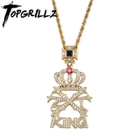 topgrillz new iced out aaa cz stone crown king letters pendant necklace micro paved bling charm chains hip hop jewelry
