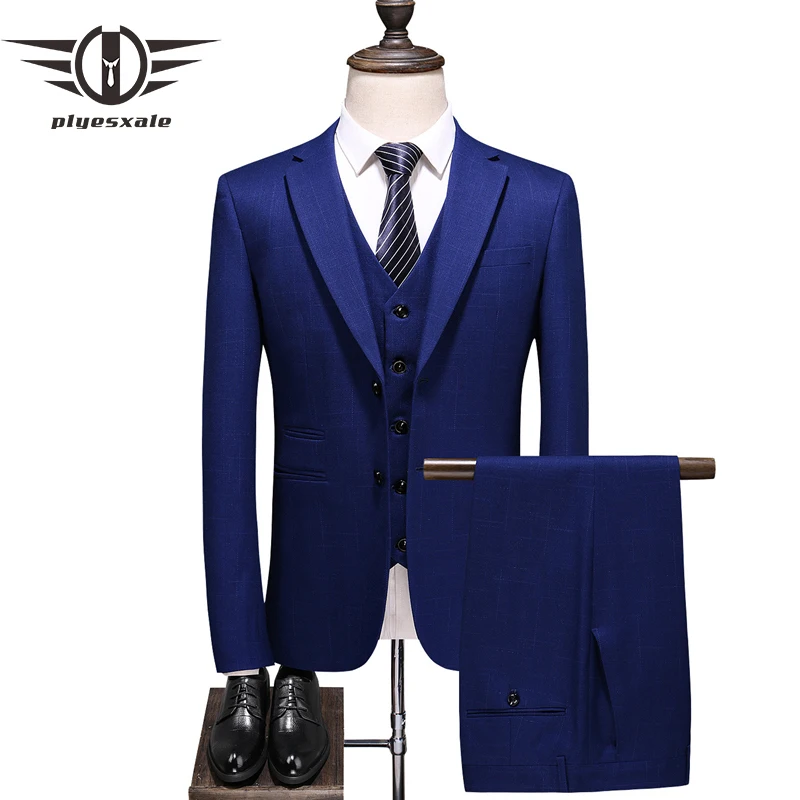 

2021 New Blue Men Suits For Wedding Three Pieces Jaquetas Homens Terno Costume Homme Mariage Men's Slim Fit Casual Suit Q700