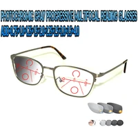 photochromic gray progressive multifocal reading glasses ultralight squared large size metal frame fashion 0 75 to 4 0