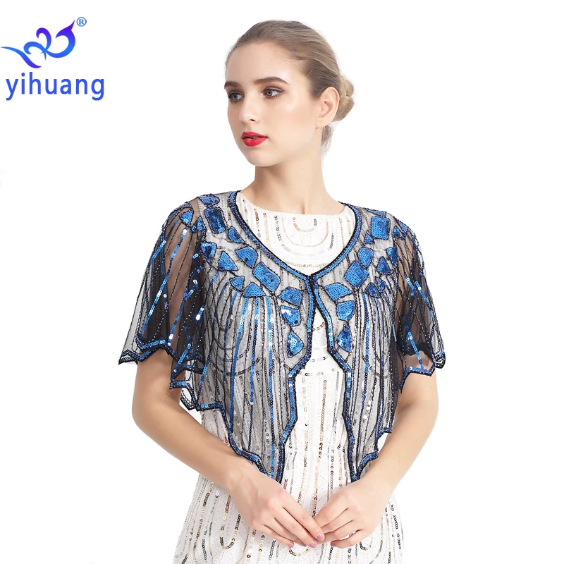 

New 1920s Shawl Sequin Deco Evening Party Cape Flapper Cover Up Wedding Bridal Shawl Scarf