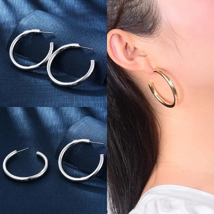 silver metal hoop Винтаж корейской моды Chic серебро большой обруч серьги Kpop цирконий жемчуг длинные кисточки серьги для женщин заявление свадьба - Окраска металла: silver metal hoop