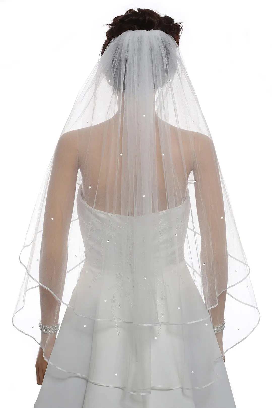 

2T 2 Tier 1/8" Ribbon Edge Center Gathered Beaded Bridal Veil 2024