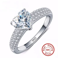 luxury real 925 silver rings for women three styles romantic heart 2 carat diamond engagement wedding ring jewelry wholesale