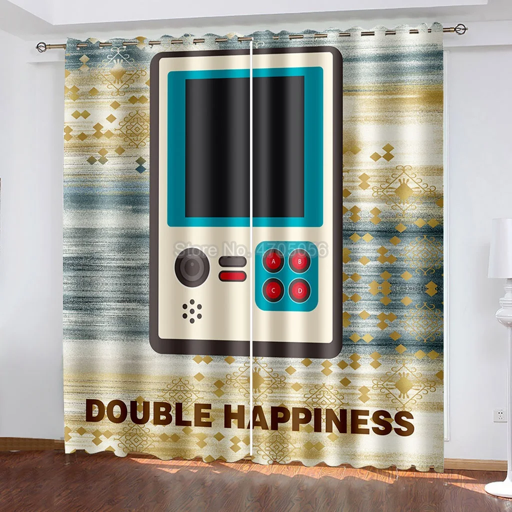 

Gamepad Blackout Curtains 2 Panels with Rings Top Cartoon Window Drapes 3D Printed 230x280cm Large Size Custom Curtain