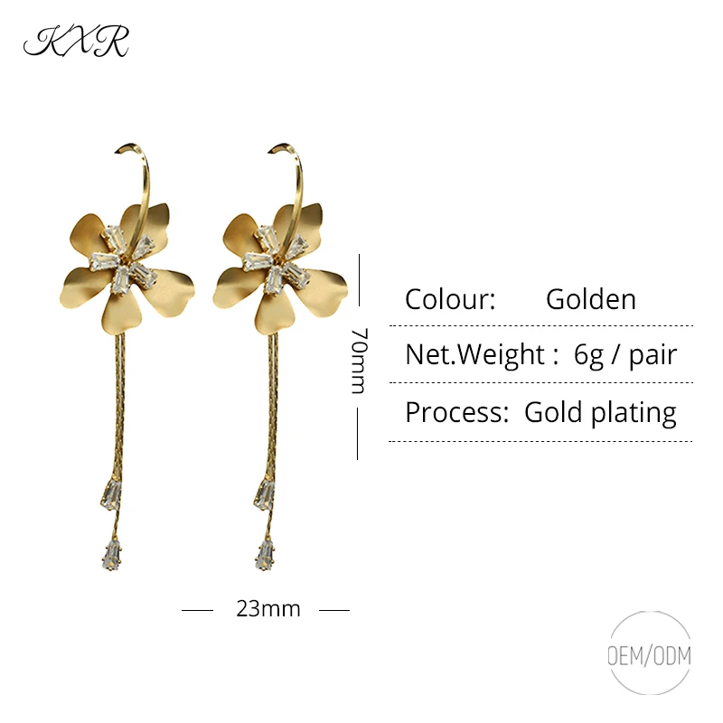 

KXR New Net Red Tide Tassel Flower Ear Hook Fashionable Sense Simple Joker Earring Long Temperament Round Face Shows Thin