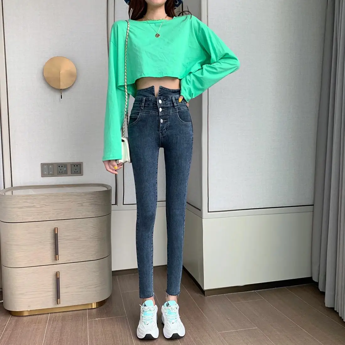 Vetevidi Womens Denim Skinny Stretch Sexy Pants Soft Tights Leggings woman Jeans Tight Nine Points Feet | Женская одежда