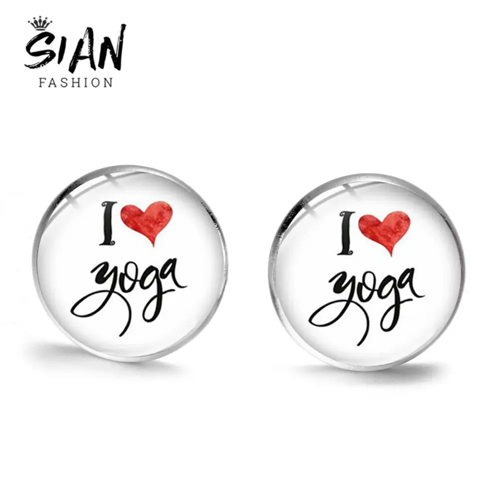 Серьги гвоздики SIAN I Love Yoga с креативным фото в простом стиле серьги бронзовым