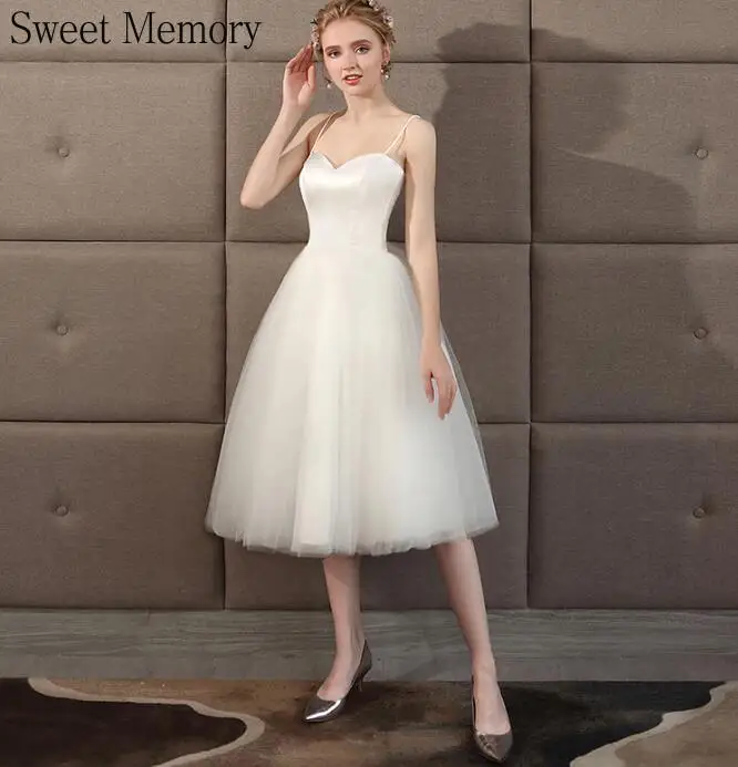 

Атласное фатиновое свадебное платье без рукавов для девочек, свадебное платье для невесты длиной до колена на тонких бретельках, Милое Свадебное платье, танцевальное платье для вечеринки