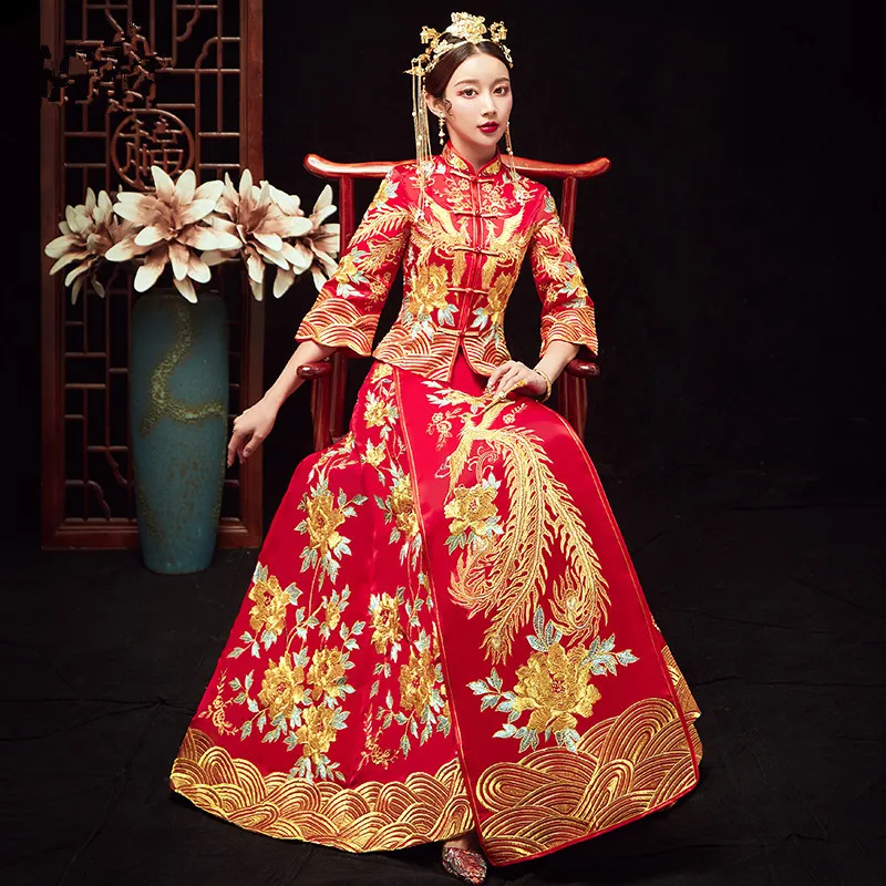 

Red Chinese Style Wedding Married Dress High Quality Phoenix Embroidery Loading Bride Groom Traditional Hanfu Ancient Costume