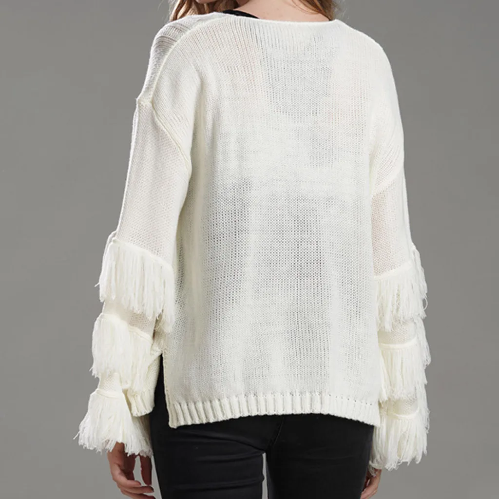 Модные осенне-зимние женские однотонные Свободные повседневные пуловеры с