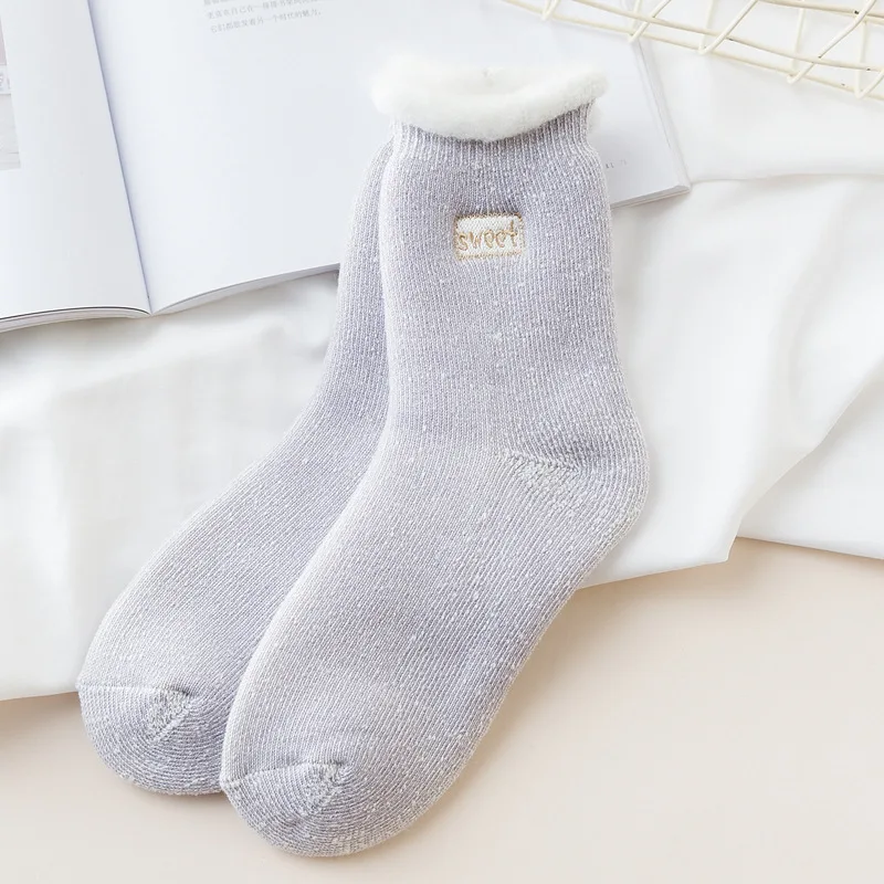 purple socks Helisopus новые осенние зимние толстые теплые носки Женские однотонные кавайные рождественские носки коралловые бархатные Пушистые Носки - Цвет: purple socks