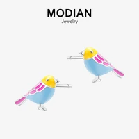 modian new sale real 925 sterling silver colorful enamel bird cute stud earrings for women girl fashion party silver jewelry