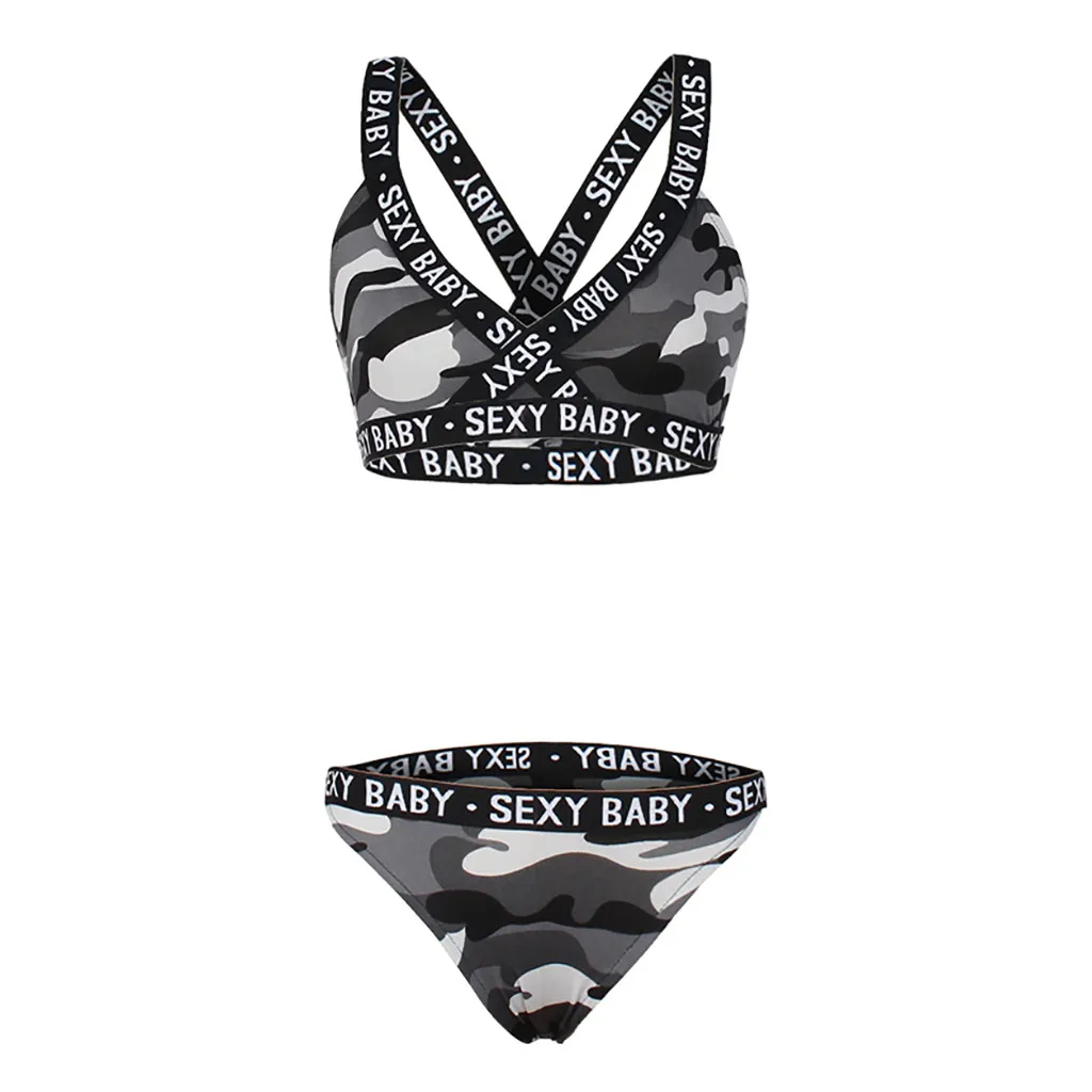 Камуфляжный комплект бикини на косточках женский купальный костюм с буквенным