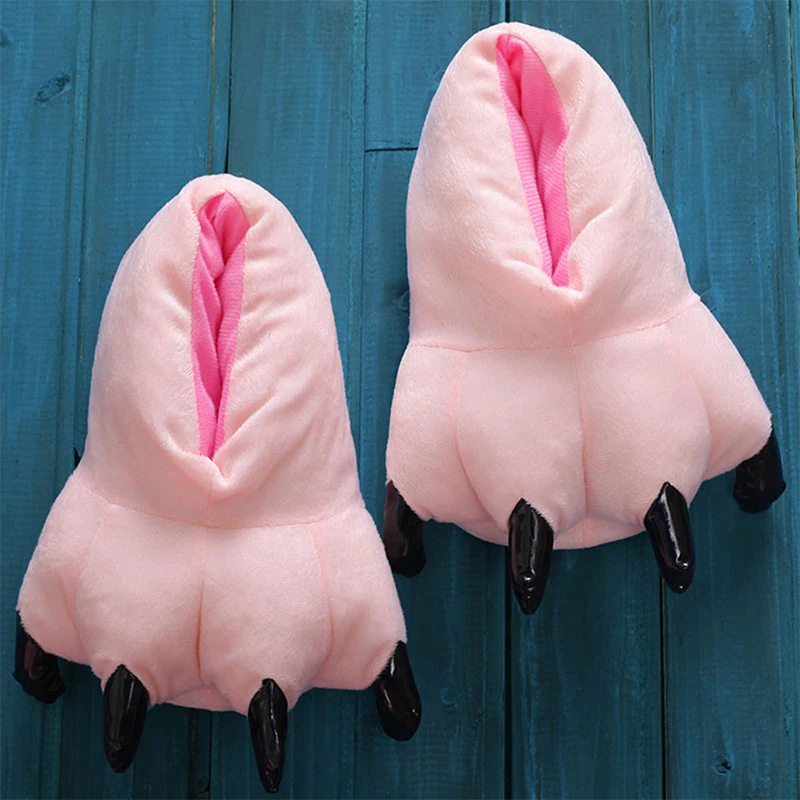 

Winter Women House Slippers Paw Shoes Faux Fur Fashion Warm Shoes Woman Slip on Flats Female Slides Dinosaur Home Furry Slippers