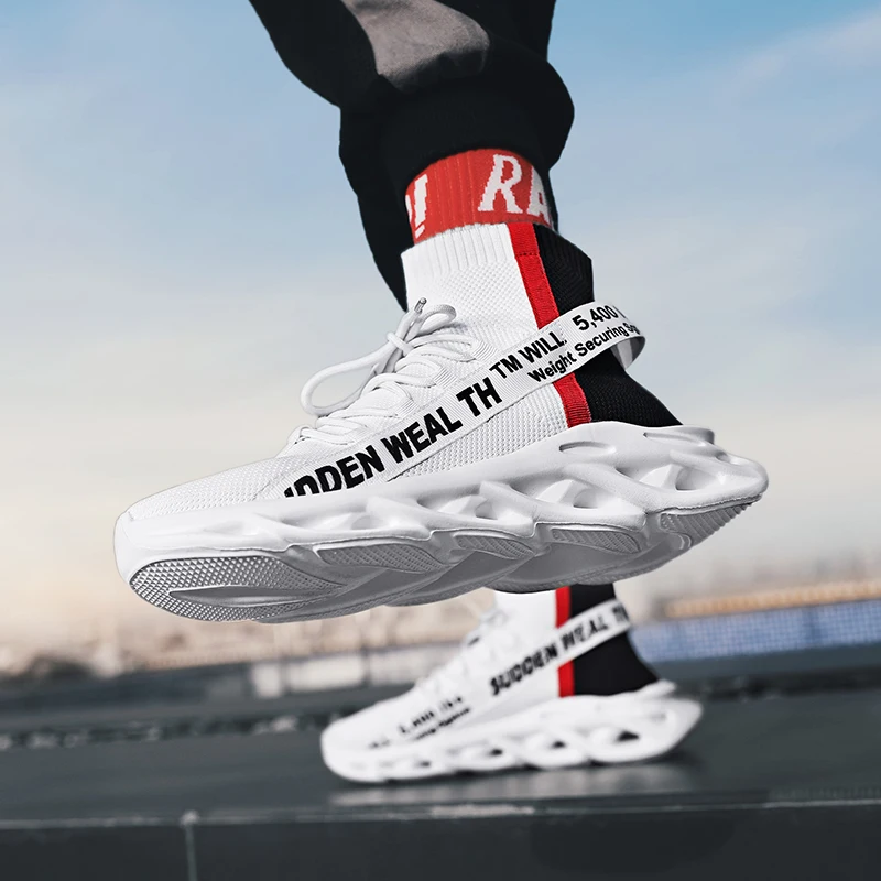 Weweya Spring Autumn New High Top Casual Shoes Men Letter Pattern Unisex Sock Sneakers Plus Size 36-46 Thick Sole Footwear |