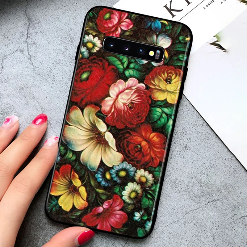 

Silicone shell Khokhloma Russian Flower for Samsung Galaxy Note 10 PLus 9 8 S10 5G S9 S8 S7 Plus Edge Phone Case