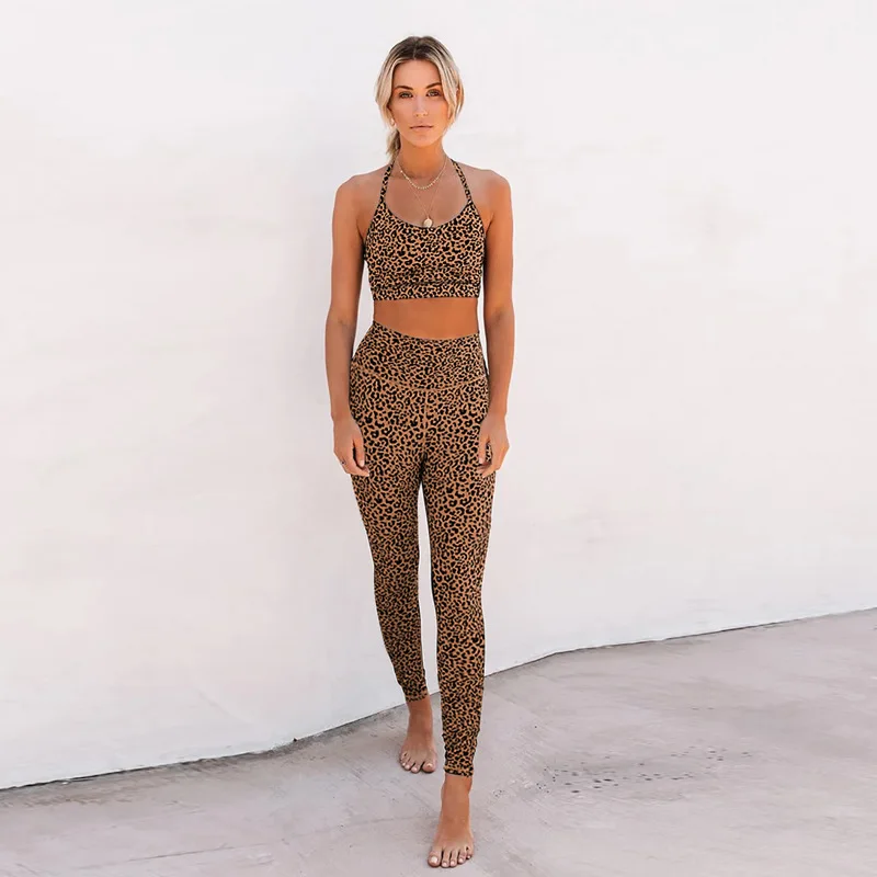 

Leopard Print Tracksuit For Women Fitness Sports Sets Yoga Wear Top Seamless Leggings High Stretch Gym Sports Suit