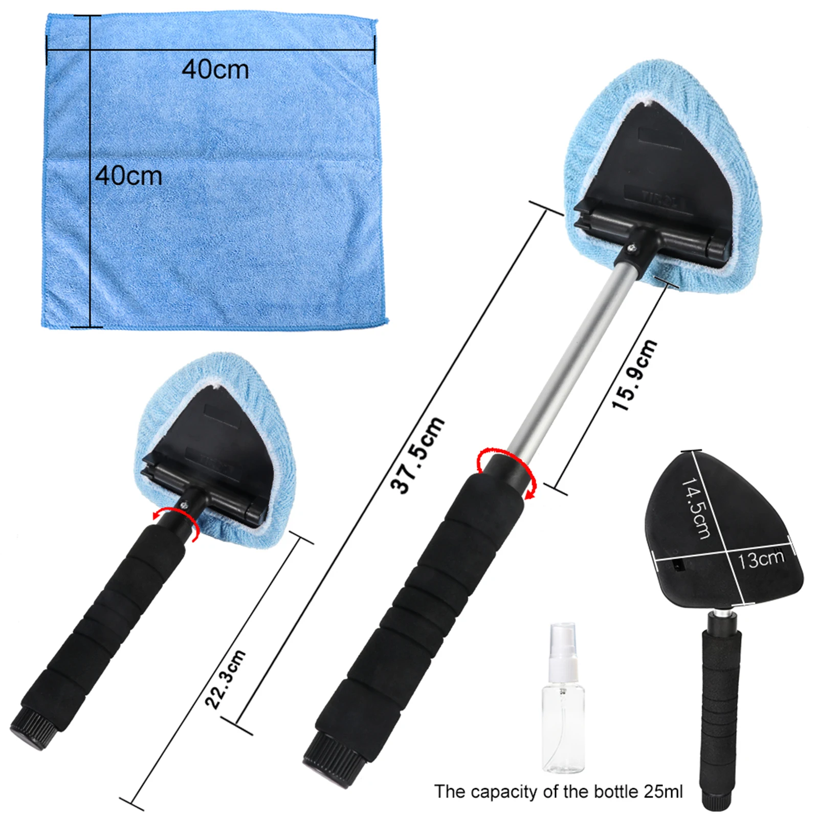 

Upgraded Combination Retractable Blue Car Brush Five-piece SetCar Windshield Window Cleaner Wand Tool With Microfiber Pad Towel