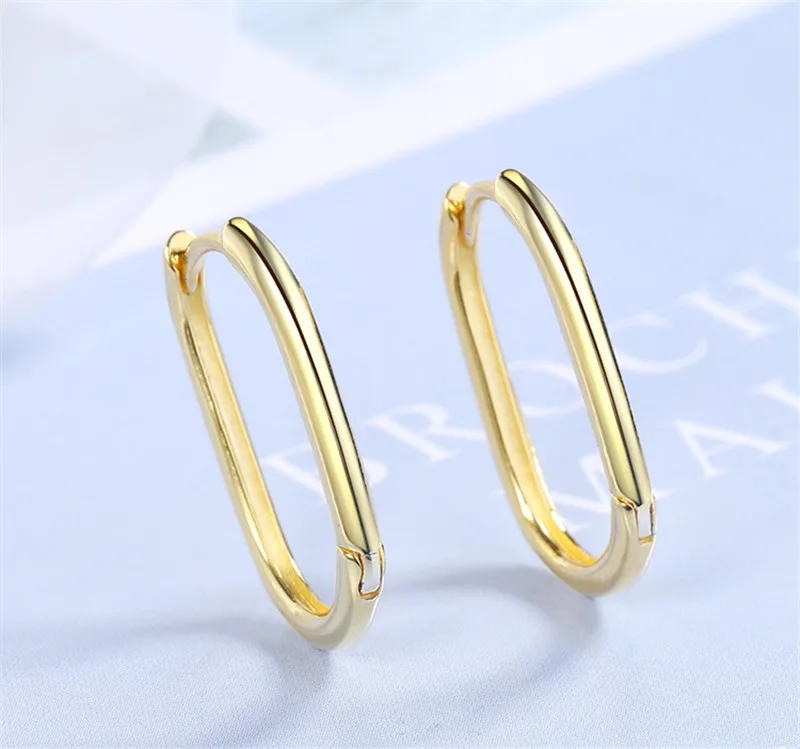

YAOLOGE 925 Sterling Silver Japanese and Korean Style Ladies Fashion Jewelry Earrings Gold Color Geometric Oval Earrings