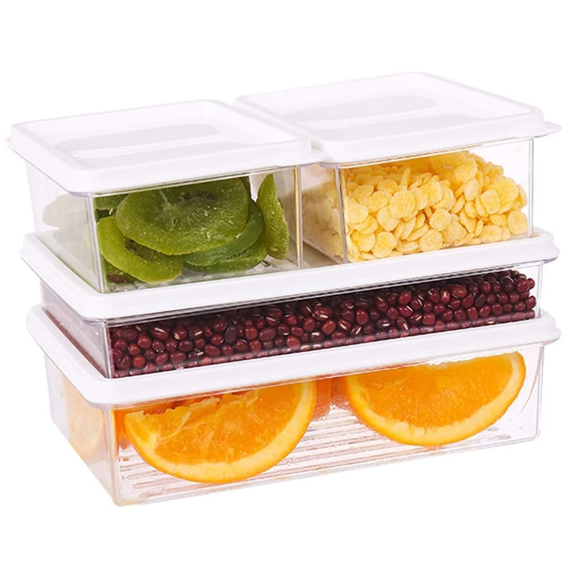 

Прозрачный холодильник контейнеры для хранения с крышкой стекируемые комплект, 4 органайзер для холодильника, баки, Применение в закуски, з...