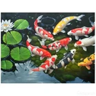 Алмазная живопись, японский кои, рыба, карп, лотос, алмазная вышивка крестиком, алмазная вышивка, Декор