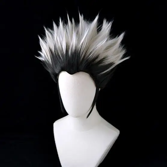 

Anime Haikyuu!! Kotaru Bokuto Silver Mixed Black Short Cosplay Wigs Heat Resistant Hair Wig