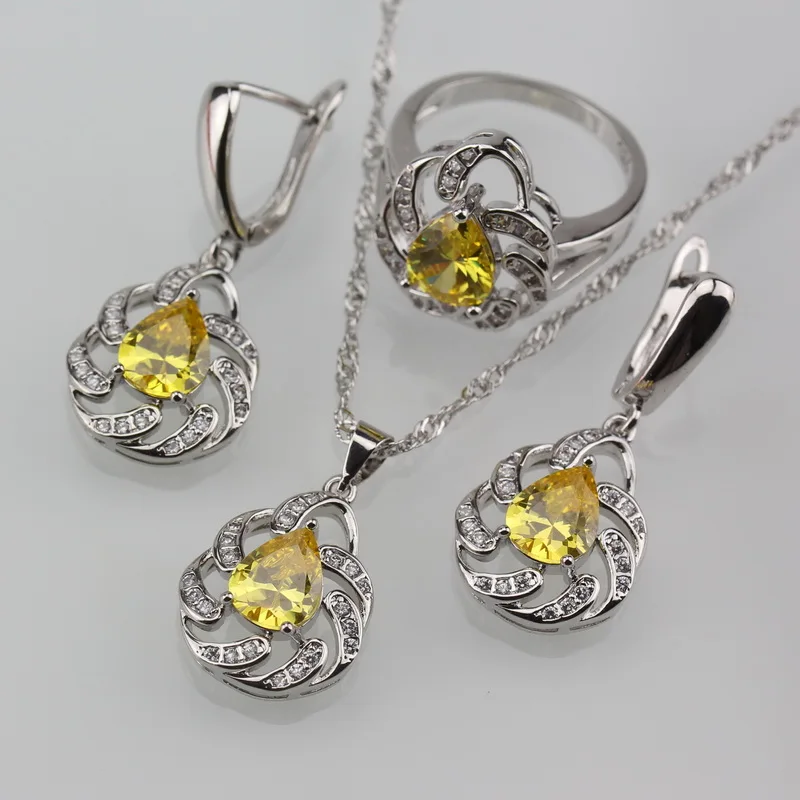 Лидер продаж 11 ослепительные желтые фианиты в форме капли воды серебряные