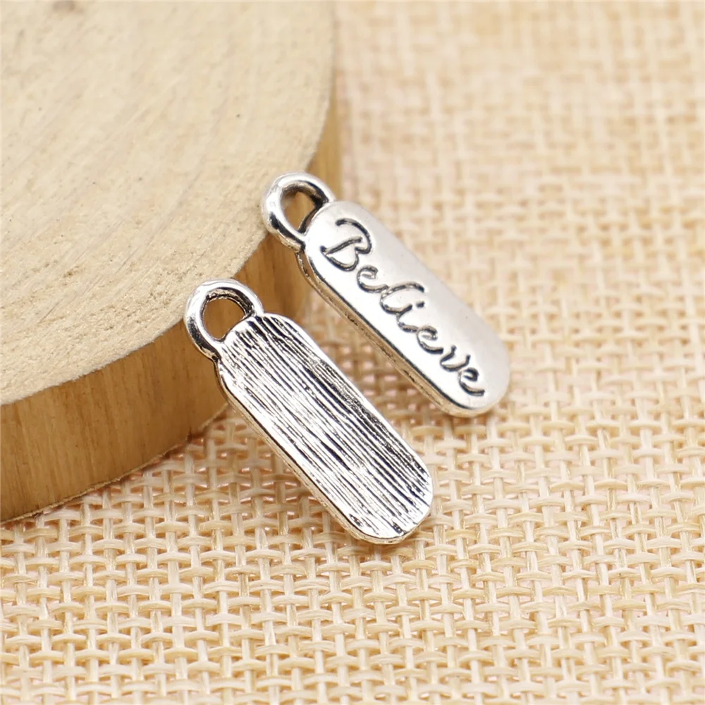 

free shipping 65pcs 20x6mm antique silver BELIEVE tag charms diy retro jewelry fit Earring keychain hair card pendant