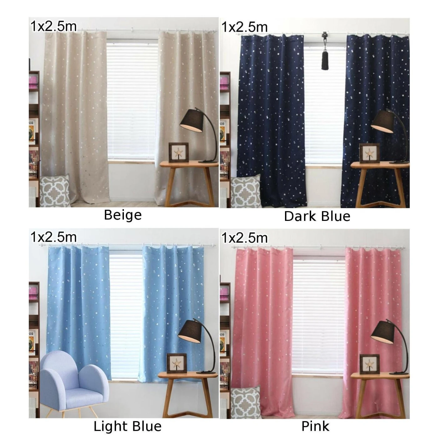 

1pc 1*1.3m/2.5m Star Window Blackout Curtains Thermal Insulated Drapes