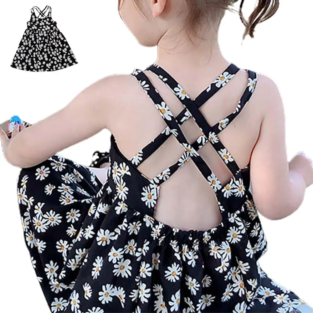 

Sleeveless Little Girls Floral Printed Kids Backless Sling Sundress